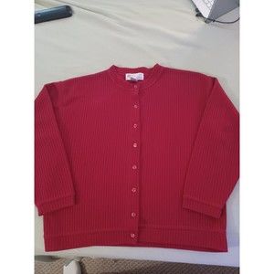 Milano Design Group womens red ribbed cotton blend cardigan sweater large